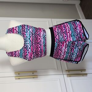 New Pink Aztec Print Tankini And Swim Shorts Set - Crop Tank & Shorts Size Large